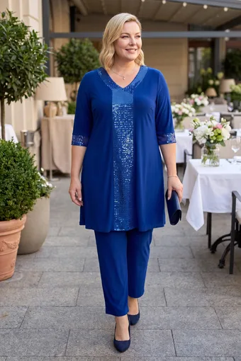 coordinato blu fiordaliso con paillettes