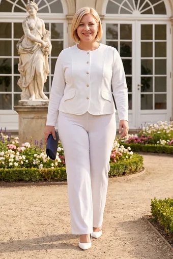 blazer bianca con bottoni decorativi