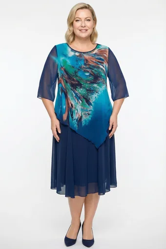 Abito blu navy con fantasia colorata