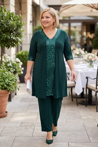 coordinato di paillettes verdi