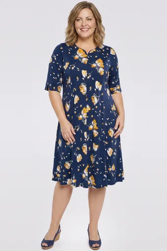 Abito blu navy con fiori gialli