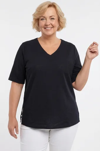 Blusa nera in cotone con scollo a V