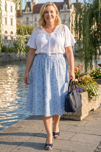 gonna di cotone blu a fiori
