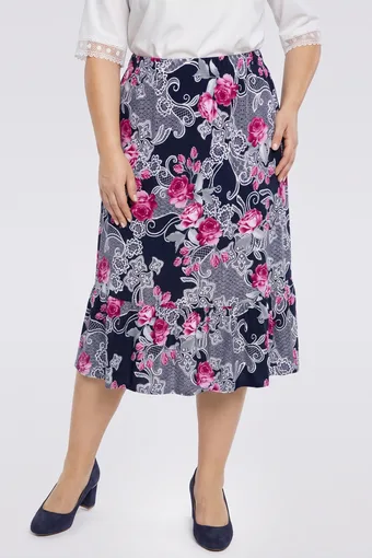 Gonna blu navy con fiori rosa