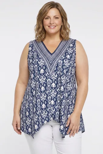 Tunica blu navy con motivo beige