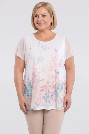 Tunica bianca in chiffon con fiori