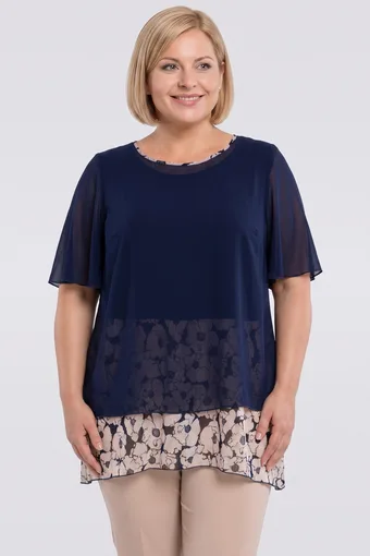 Tunica blu navy con fiori beige