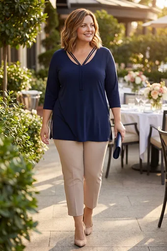 Tunica blu navy con scollo decorativo