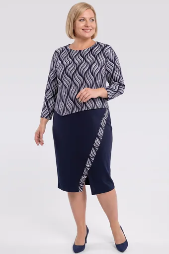 Abito blu navy con foglie blu navy sulla parte superiore