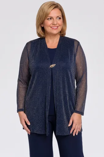 Tunica blu navy con cardigan con filo dorato