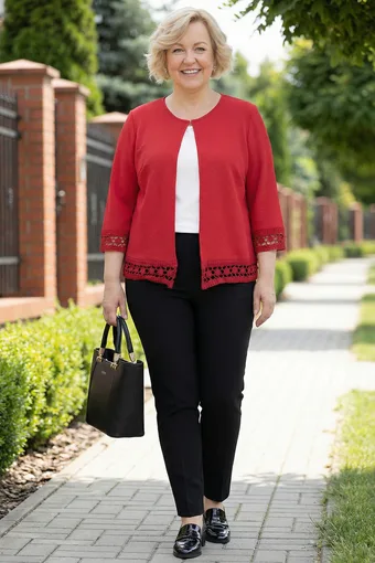 cardigan rosso con ricamo
