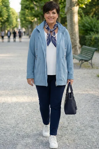 giacca blu con maniche in tessuto