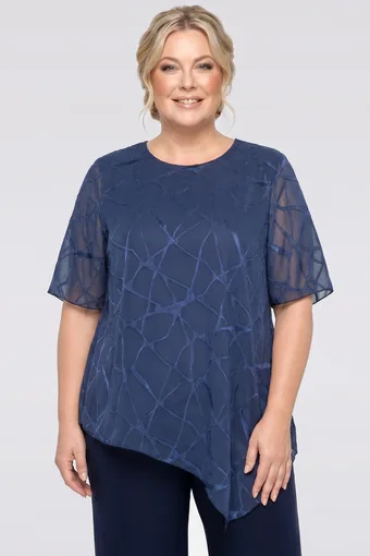 Tunica asimmetrica blu navy con motivi lucidi