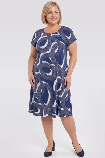 Abito blu navy con motivo beige