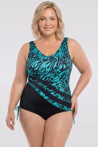 costume da bagno nero con motivi turchesi