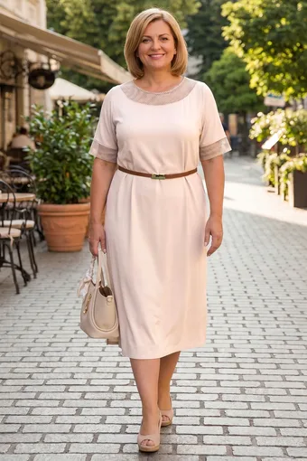 Abito beige con cintura