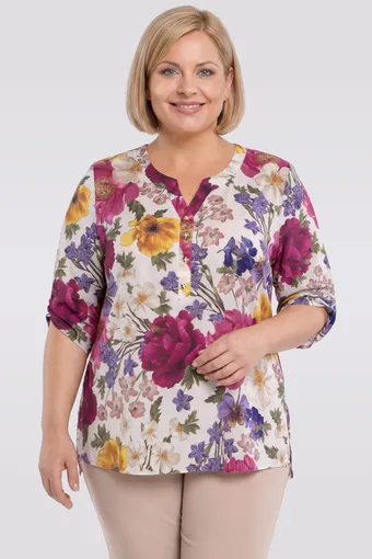 Camicetta beige con fiori gialli e rosa