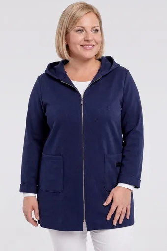 giacca blu navy con tasche e cappuccio
