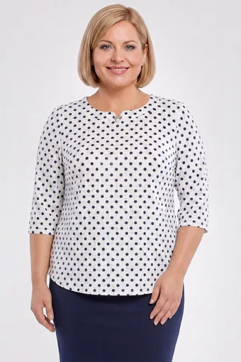 Camicetta bianca a pois e righe con spilla