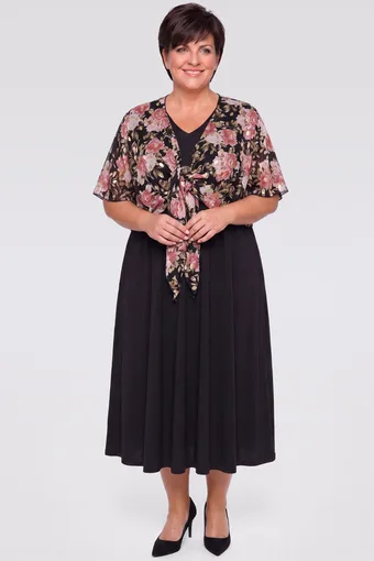 Abito nero con cardigan floreale