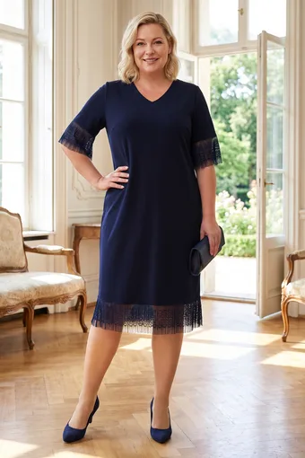 Abito in pizzo plissettato blu navy