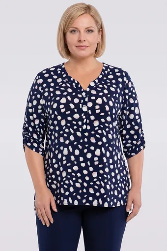 Camicetta blu navy con motivi beige e bianchi