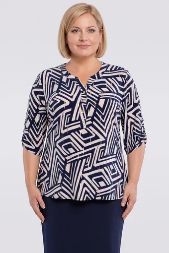 Camicetta blu navy e beige con strisce dorate