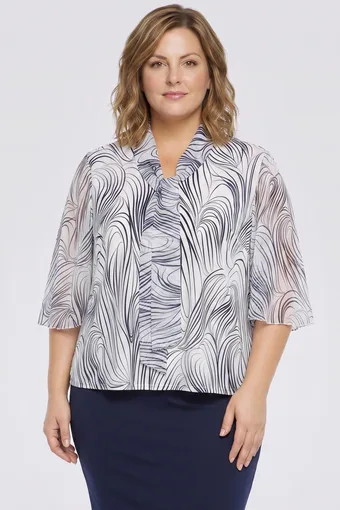 Camicetta bianca con cravatta e righe blu navy