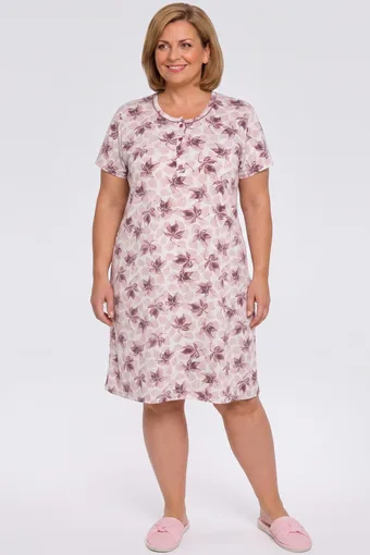 camicia da notte color crema con foglie rosa chiaro
