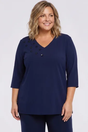 Camicetta blu navy con fiori blu navy