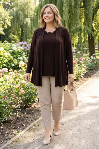 Tunica marrone con cardigan