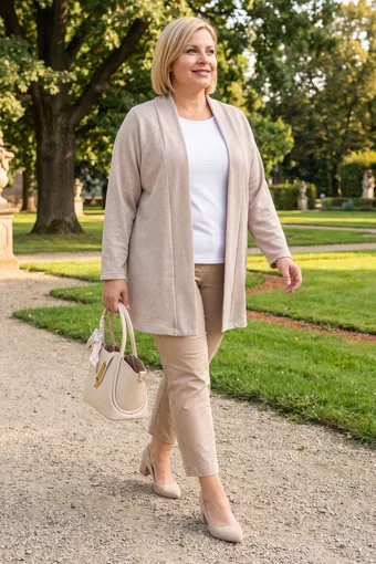 cardigan beige con filo argentato