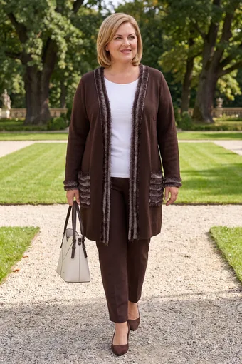 cardigan marrone con setole decorative