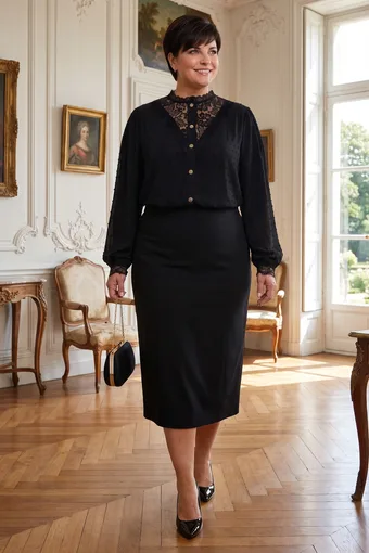 camicia nera con scollo in pizzo