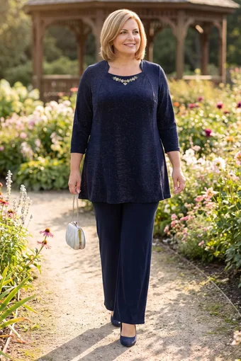 Tunica blu navy con decorazione sullo scollo