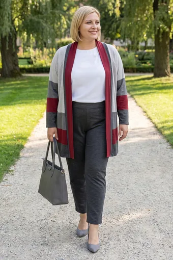 Cardigan a cinture grigie e bordeaux