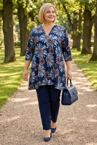 Tunica blu navy con motivi blu e marroni
