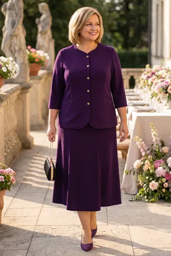 coordinato viola con bottoni dorati
