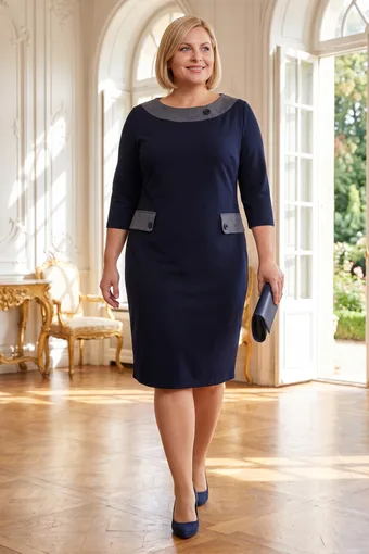 Abito blu navy con scollo grigio