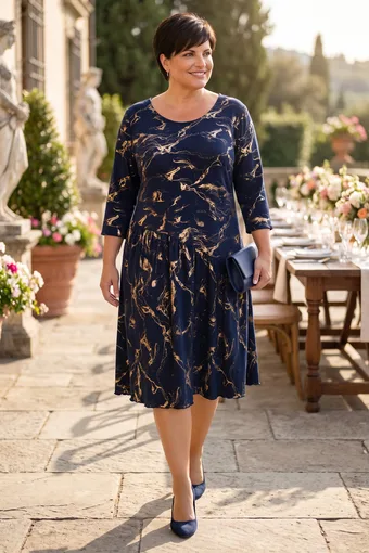 Abito blu navy con motivi dorati