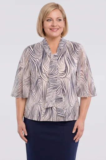 Camicetta beige con fiocco e righe blu navy