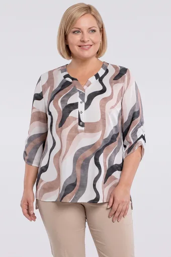 Camicetta bianca con motivi beige e grigi