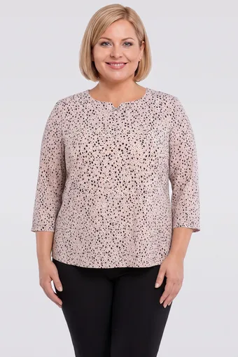 Camicetta beige a pois blu navy e spilla