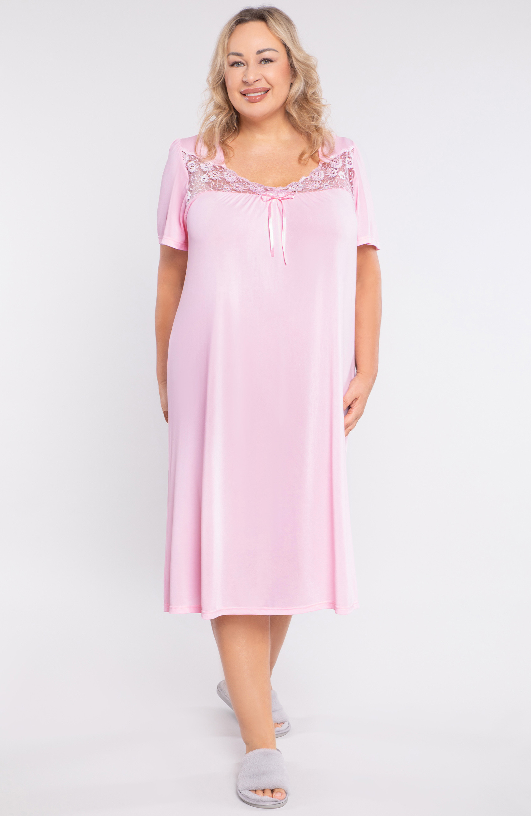 camicia da notte in pizzo Mewa rosa