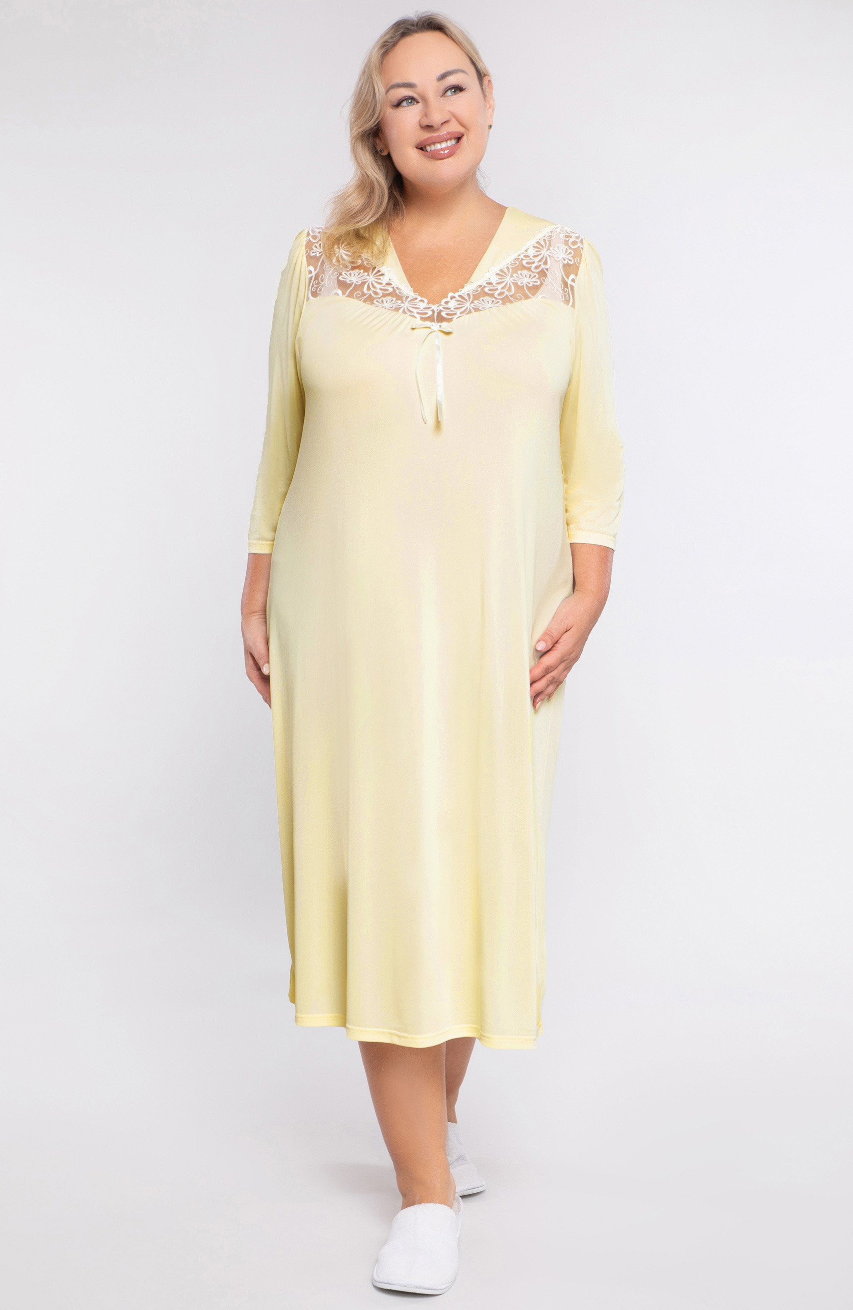 camicia da notte gialla con pizzo Mewa