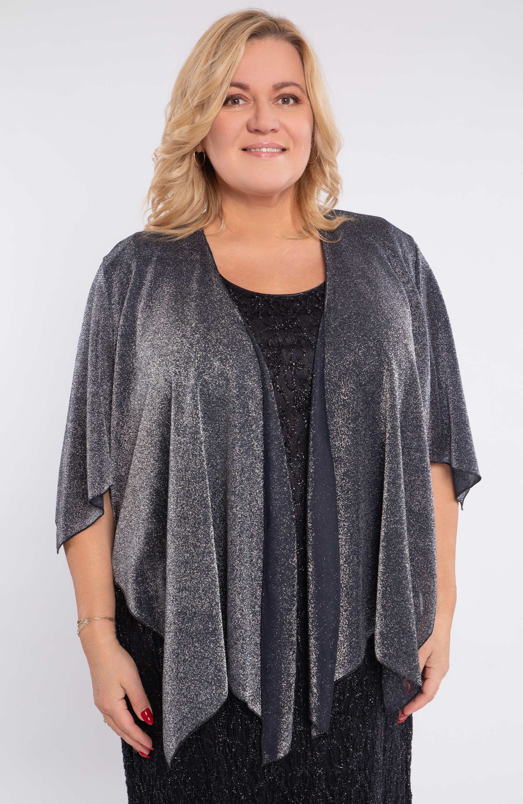 cardigan nero con glitter argento