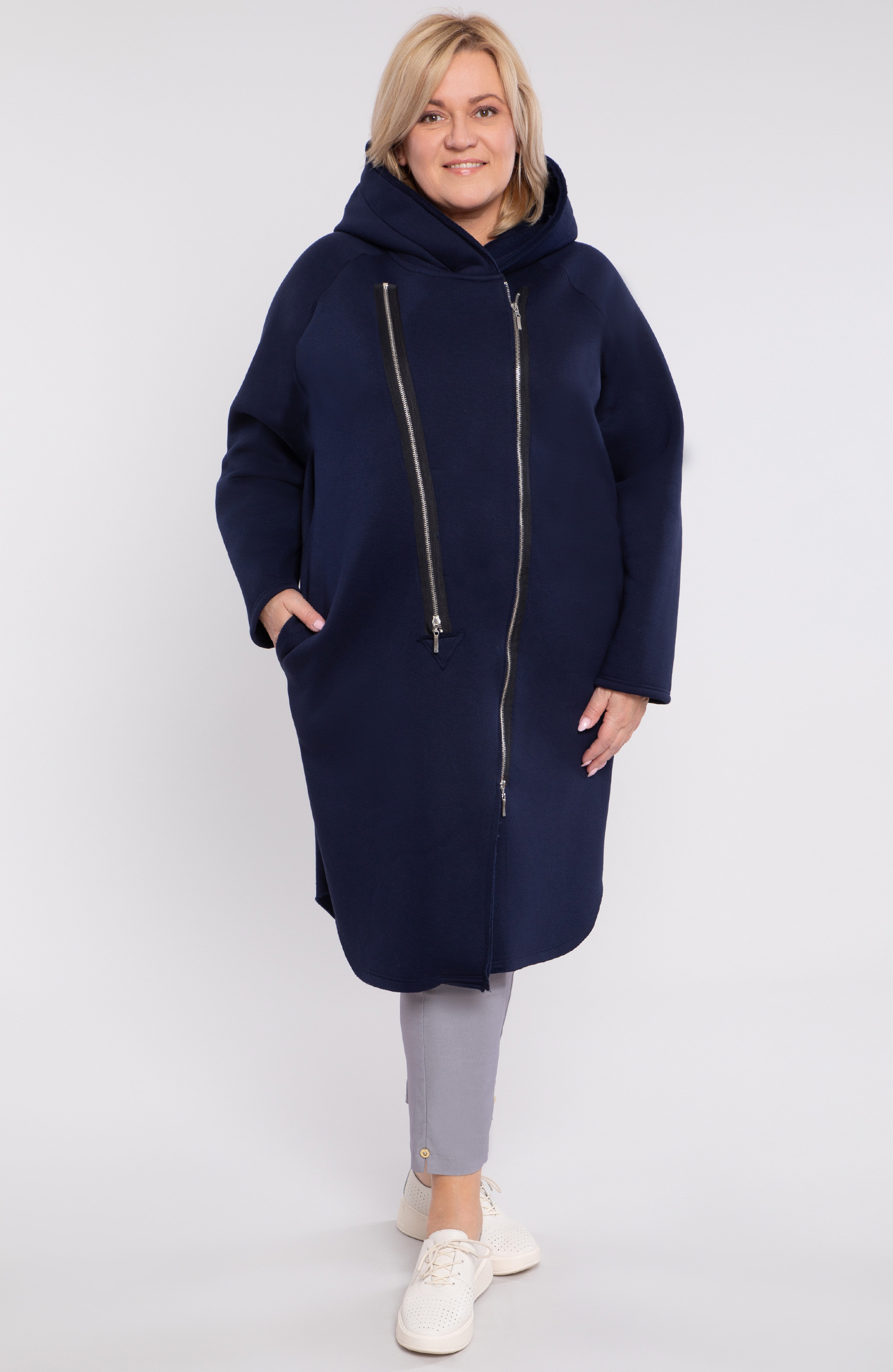 Felpa lunga e calda felpa con cappuccio blu navy