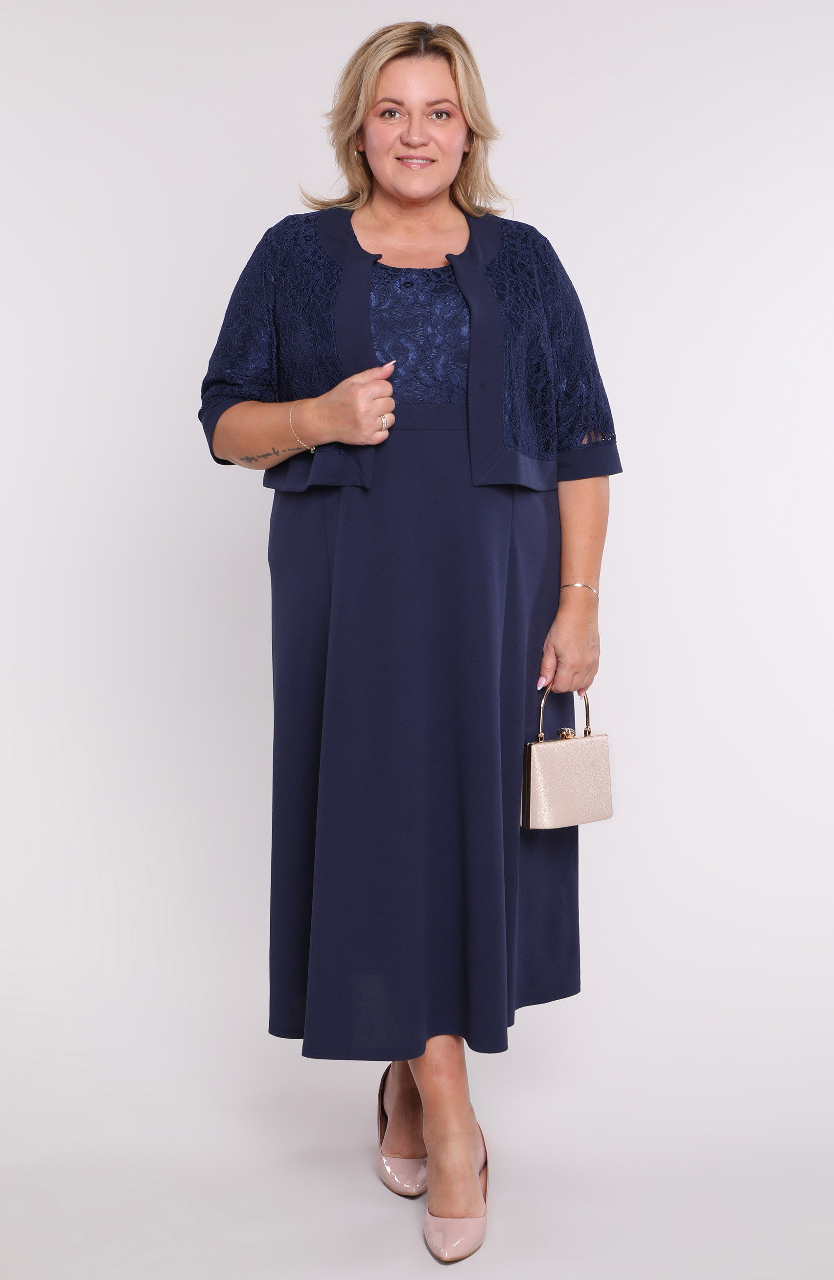 coordinato blu navy con bolero in pizzo
