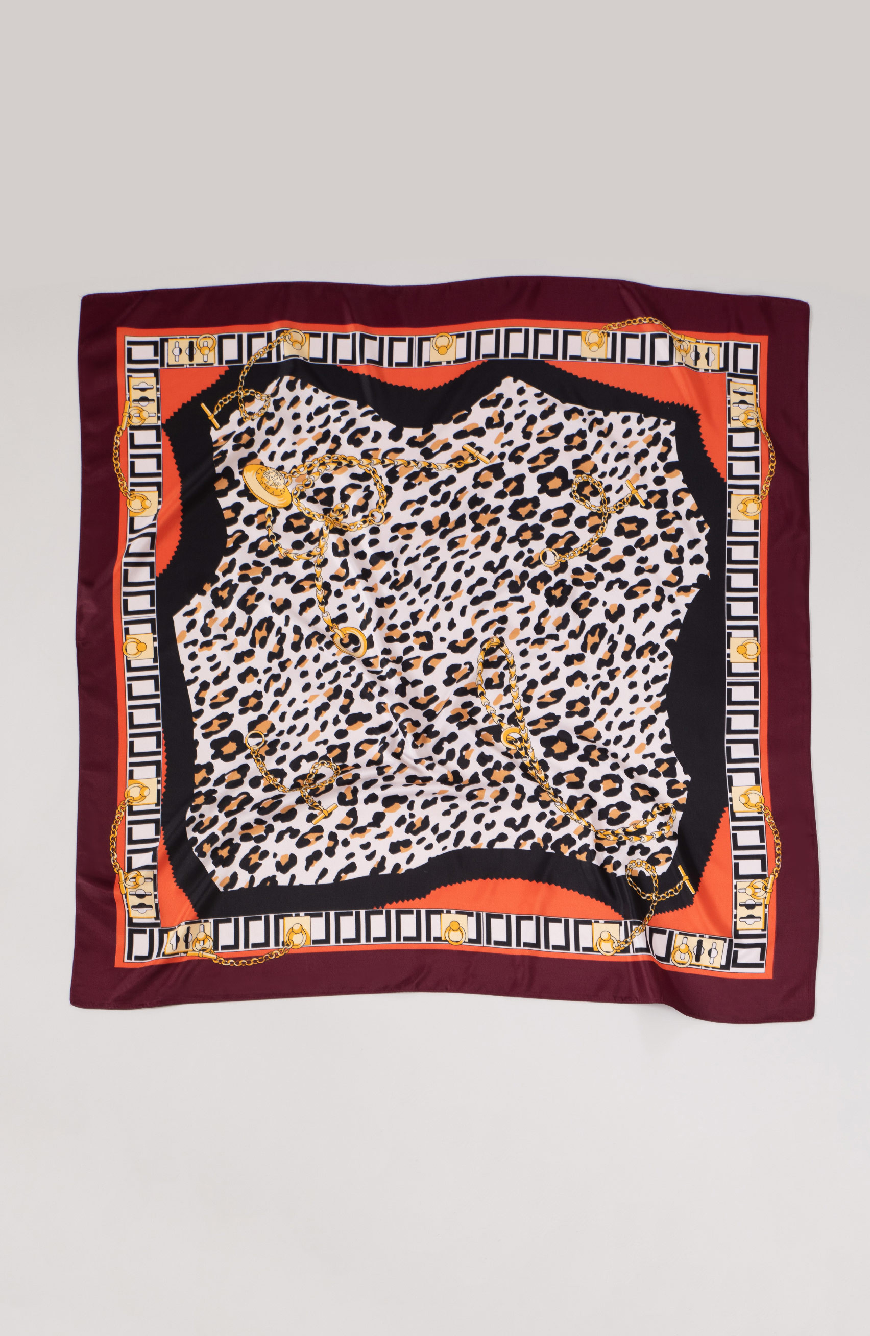 Foulard leopardata rossa e bordeaux