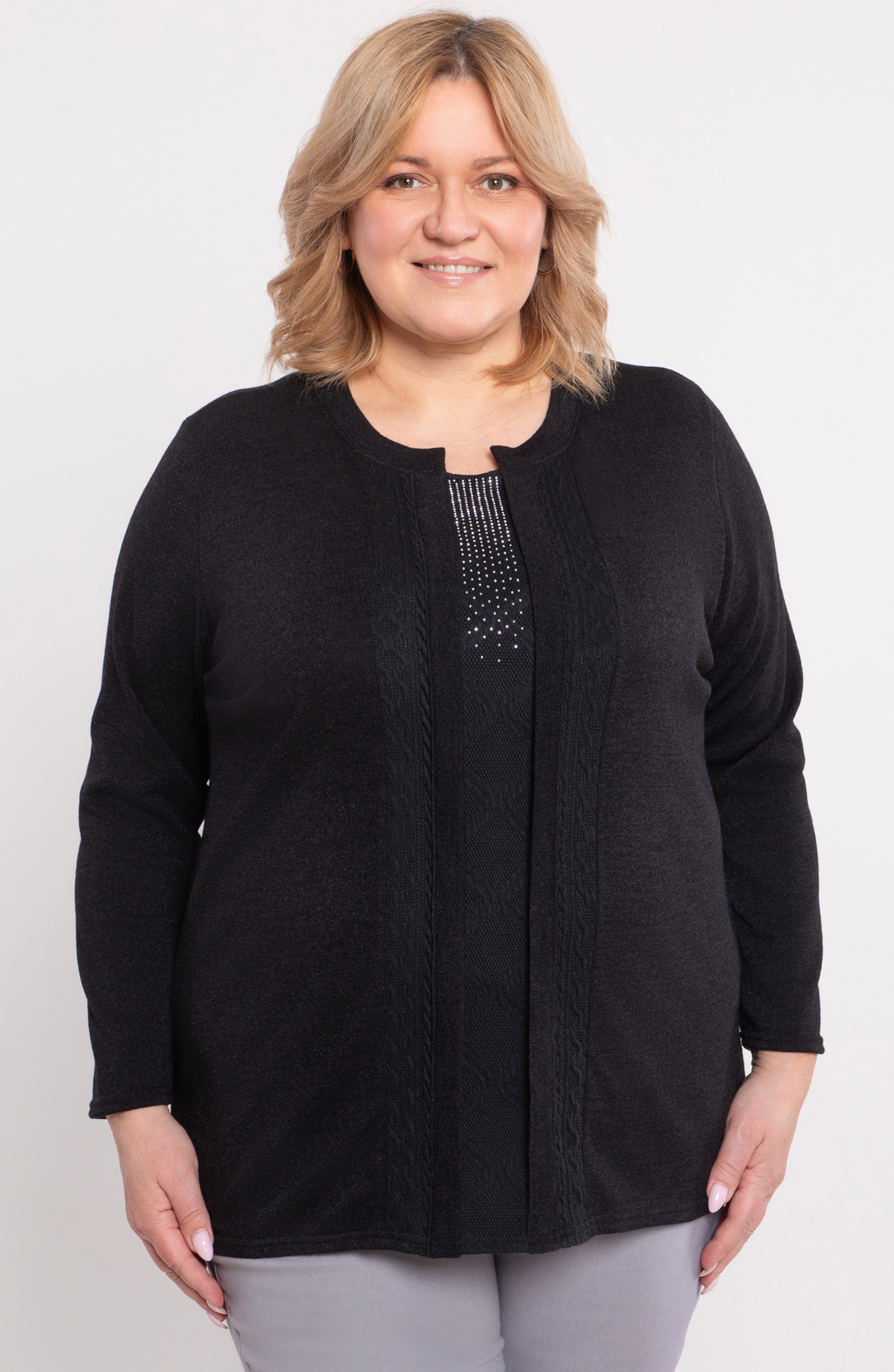 Blusa maglione nera con cristalli